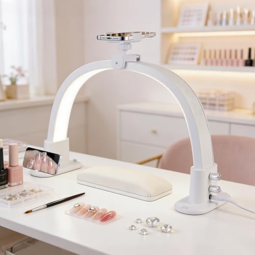 Half Moon Light for Desk, 18.5 Arch Nail Tech Table Lamp with Phone Holder