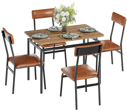 Crevyteg Modernes 5-Teiliges Esstisch-Set Mit Gepolsterten Stühlen, Platzsparendes Esszimmer-Set Für Kleine Räume, Küchentisch Mit Stauraum, Robuste Metallkonstruktion, Wasserabweisende Tischplatte