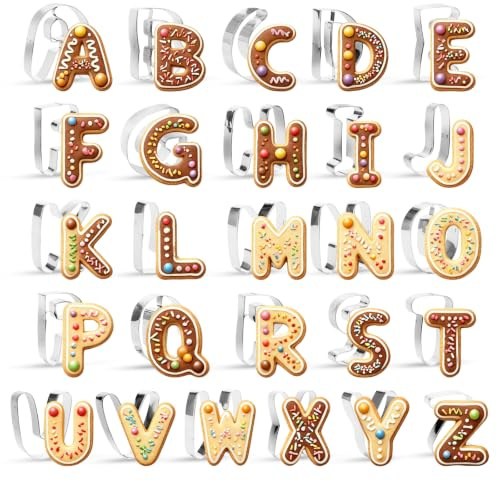 Lot de 26 emporte-pièces en forme de lettres de l'alphabet A Z en acier inoxydable pour lettres, biscuits, gâteaux, sandwichs, accessoires de pâtisserie pour anniversaire, fête, Noël