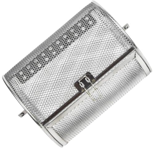 EXAOMBLE Drehspieß Korb aus Edelstahl mit Drehbarem Design und Gleichmäßiger Wärmeverteilung Grillkorb für Restaurant und Rösten von Nüssen Größe 14x23cm