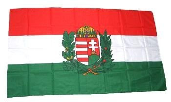 FahnenMax Fahne/Stockflagge Ungarn mit Wappen 30 x 45 cm Flagge