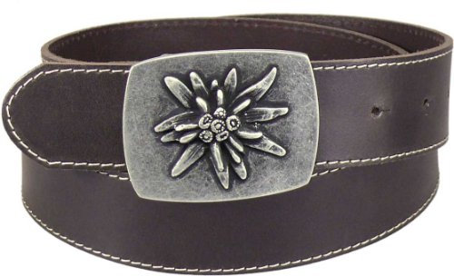 Harrys-Collection Trachtengürtel mit Edelweiß Schließe in 2 Farben, Bundweite:110, Farben:braun