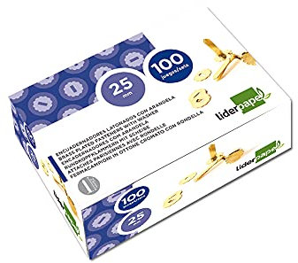 Encuadernadores liderpapel latonados con arandela 30 mm caja de 100 unidades