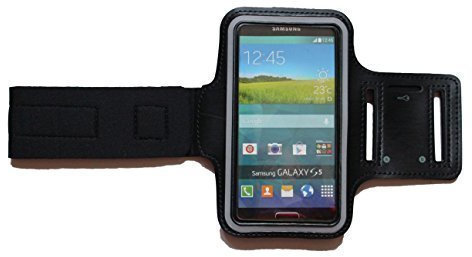 Dealbude24 Schwarz M Sport Armband Schutz Hülle für Samsung Galaxy S5 Mini und A5, Case veränderbarer Länge, für Rennen, Workout, Wandern, Fitness und Laufen mit Kopfhöreranschluss aus Neopren