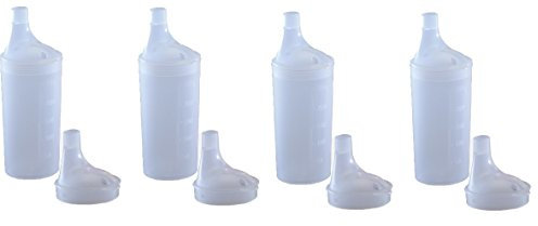 Plastic Feeding Cup with 2 LIDS - Adult Feeder Beaker Large and Narrow spout - Hospital Mug. (4)