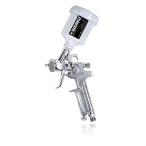 Werku WK500730, Pistola Pintar Gravedad Retoques Neumática, Calidad Profesional, Boquilla 0.8 mm, Depósito 125 ml, Sistema HVLP-I, Especial Barnices, Esmaltes, Viscosidades Bajas/Medias