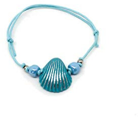 Bracciale cordino cerato con conchiglia azzurro