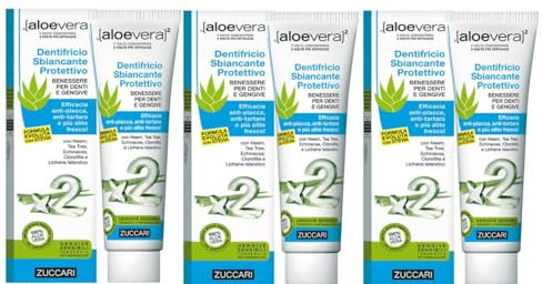 ZUCCARI aloevera² - Aloe Vera Zahnpasta mit Whitening-Effekt (3x100ml) – Vegane & Fluoridfreie Zahnpasta für empfindliches Zahnfleisch – aus 100% Aloe Vera Saft mit Neemöl, Islandmoos & Teebaumöl