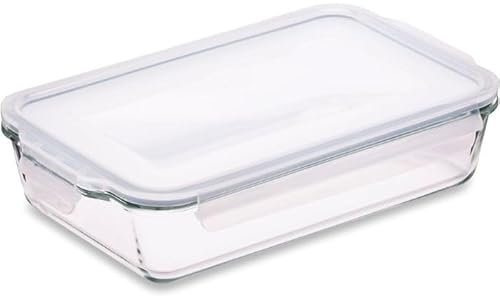 Plat à lasagnes en verre avec couvercle hermétique à fermeture à pression – Grand plat de cuisson rectangulaire – Passe au four – Sans BPA, passe au micro-ondes, au congélateur et au lave-vaisselle –