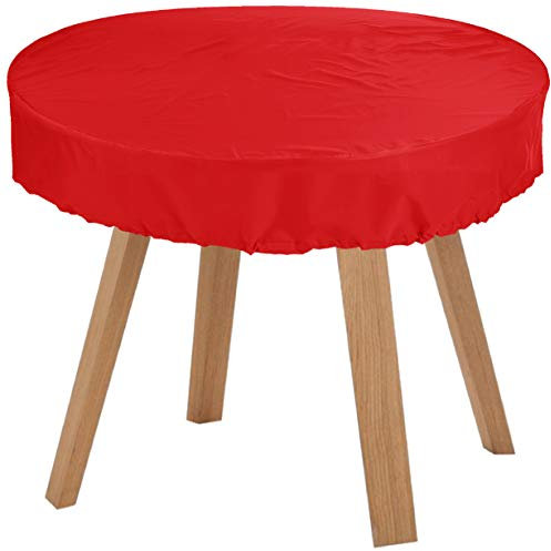 Kaufpirat Premium Abdeckplane Rund Ø 130x15 cm Holzbank Gartenmöbel Gartentisch Hülle Abdeckung Haube Schutzhülle Abdeckhaube 900 D, 500 g/m², 6.000 mm Wasserbeständigkeit Rot