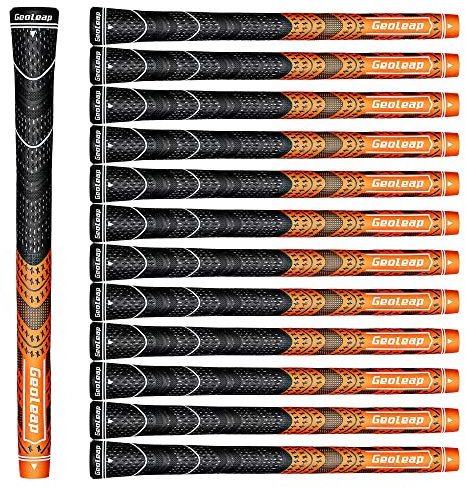 Geoleap Golfgriffe, Set mit 13 Kordel, Gummimischung, Hybrid-Golfschlägergriffe, Allwetterleistung. (Orange, mittelgroß)