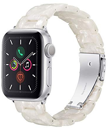 Wongeto Resin Strap Compatible with iWatch Band 38mm 40mm 41mm Apple Watch SE Series 8/7/6/5/4/3/2/1 Women Girl Men,Light Resin Waterproof Strap(Pearl White 38/40/41mm)