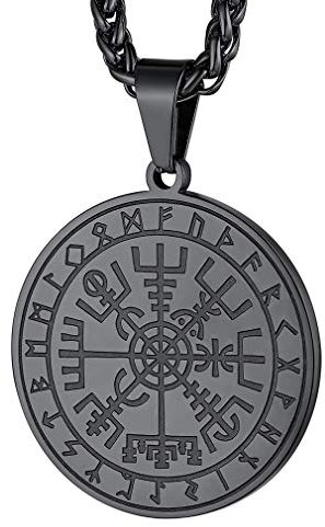 FaithHeart schwarz Viking skandinavischer Schmuck Wikinger Kompass Anhänger Retro Vegvisir Anhänger für herren Jungen