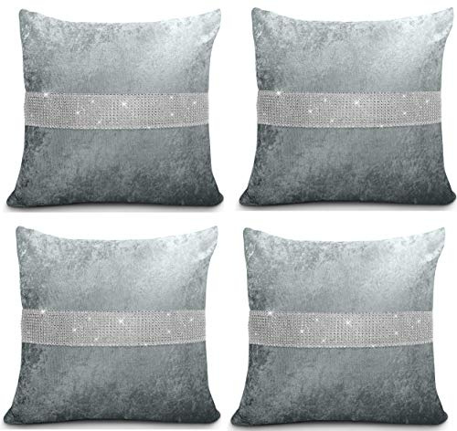 Intimates 4-teiliges Set einfarbiger Pannesamt Kissenbezug dekorative Kissenbezüge für Sofa Couch, Schlafzimmer-Accessoires, 43 cm x 43 cm, Samt, Ombre Silber, 43 x 43 Centimeters