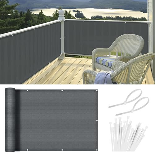 HENG FENG Pantalla de Privacidad para Balcón 0.9x3m,HDPE Malla Ocultacion,Resistente al Viento, Protección UV,Protección de la Intimidad, Antracita