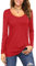 Florboom Womens Autumn Tops Casual Long Sleeve Shirts Plain Basic Tee Tops Red 8 10