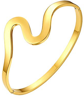Flongo Damenarmband Edelstahlarmband Damen Armband Frauen Armreif BFF Ketten mit Welle Design Gold Golden Elegant für Frauen