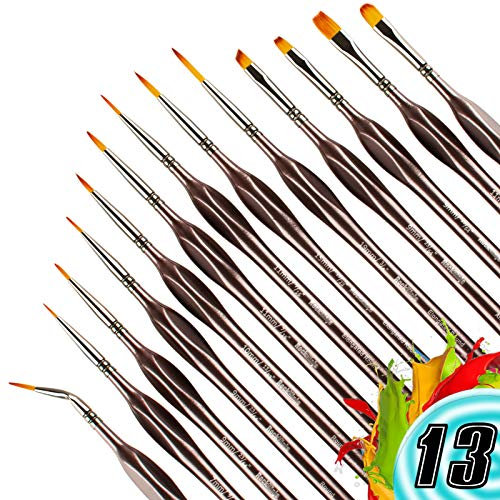 Detail Paint Brush Set, Rock Ninja 13pcs Thin Brushes for Fine Detailing & Art Painting - Acrylic,Watercolor, Oil Miniatures, Scale Models, Airplane Kits, Nail, Line Drawing