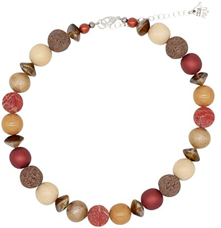 Feliss Handmade: Ketten aus Perlen, Halskette Damen. Statement Kette 45 cm lang in Boho Style. Choker Halsband, aesthetic Necklace Schmuck. Beads Perlenkette für Frauen in braun mit Lavaperlen
