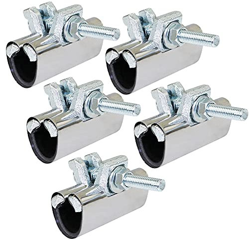 Highcraft Pipe Repair Clamp 3/4'', IPS Single Bolt, 3” Long, Stainless Steel (5 Pack) Chrome