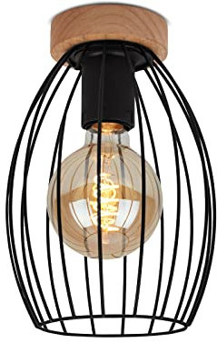 BRILONER Leuchten - Deckenleuchte, Deckenlampe, retro, vintage, 1x E27, max. 60 Watt, Schwarz-Holz, 175x256mm (DxH)