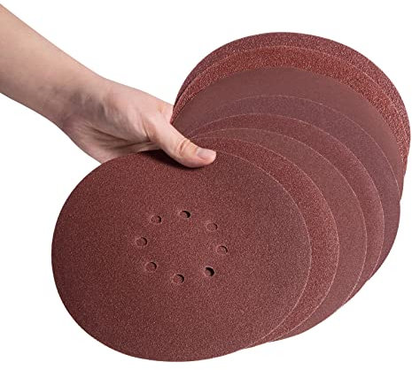 SATC 80 Pcs 225mm Sanding Discs Hook and Loop 40/60/80/100/120/150/180/240 Grits Sandpaper Set 8 Holes Sanding Pads Assorted for Drywall Sander and Polisher - 10 Pcs of Each Grit Size