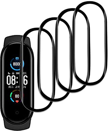[4 Pack] Protector Pantalla Compatible con Xiaomi Mi Band 5 3D Cobertura Completa, HD Clear TPU Pantalla Saver Protector, Sin Burbujas, Anti-Scratch Película, Sensible al Tacto