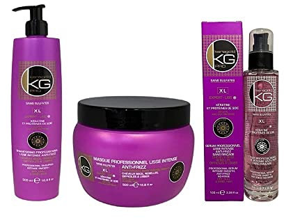 KERAGOLD PRO - Pack Trio Soins Capillaires Sans Sulfates : Shampoing 500ml + Masque 500ml + Sérum 100ml - Kératine & Protéine de Soie