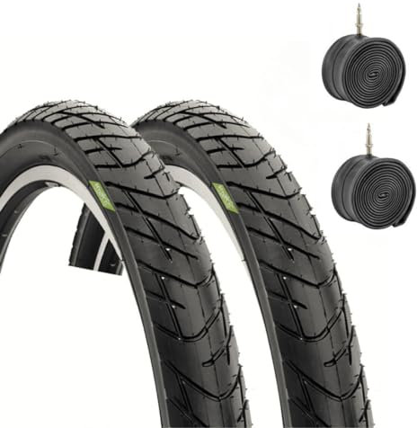 2 Tyres 26 x 2.125 (57-559) + Inner Tubes | Slick Tyres for Cruiser Bike Chopper Hybrid Bicycle