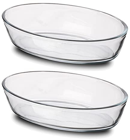 Lot de 2 plat à four oval transparent, moule de cuisson en verre, capacité 700 ml - Longueur 21 x Profondeur 14 x Hauteur 5 cm -JUANIO-
