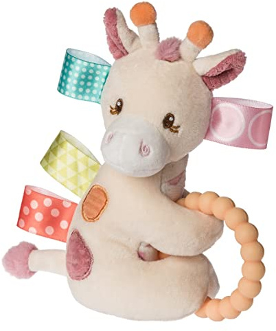 Mary Meyer Taggies Soft Baby Rattle with Teether Ring and Sensory Tags, 6-Inches, Tilly Giraffe