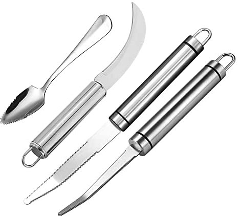 Klyuqoz Stainless Steel Grapefruit Knife, Grapefruit Knife Curved Set of 2, with Grapefruit Spoons and Fruit Knife, for Grapefruit Oranges Lemon Kitchen Gadget