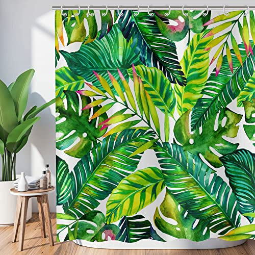 Hnmdmyi Rideau de Douche Feuilles Tropicales 180x180, Banane Verte et Palmier Jungle - Plante Botanique, Imperméable, Polyester Lavable pour Baignoire