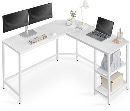 VASAGLE Computer Desk, L-Shaped Corner Desk, 138 x 138 x 76 cm, Gaming Desk, Workstation with 2 Storage Shelves for Home Office, Space-Saving, Easy to Assemble, Maple White LWD072W44