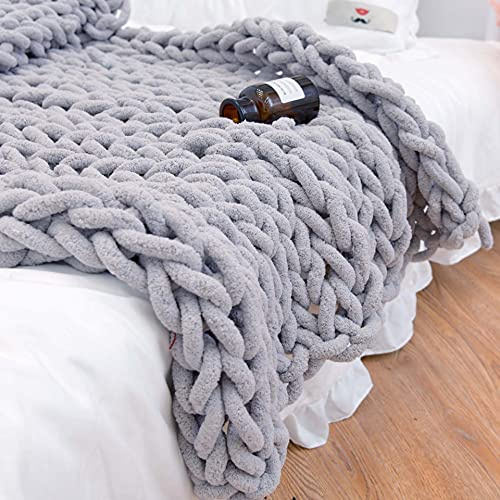 Chunky Knit Blanket Throw 40×40, Hand Knitted Warm Chenille Throw Blanket, Home Decor Soft Thick Yarn Cable Knit Blanket, Soft Breathable Fleece Banket Christmas for Couch Bed Sofa Best Gift (Gray)