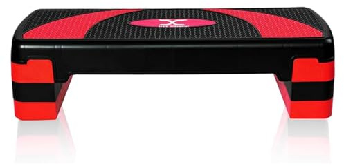 MAXSTRENGTH Aerobic-Übungs-Stepper, 3 höhenverstellbare Stufen, 10 cm, 15 cm, 20 cm, geeignet für Cardio, Yoga, Workout, Training, Indoor Outdoor Fitness für Zuhause und Fitnessstudio (rot/schwarz)