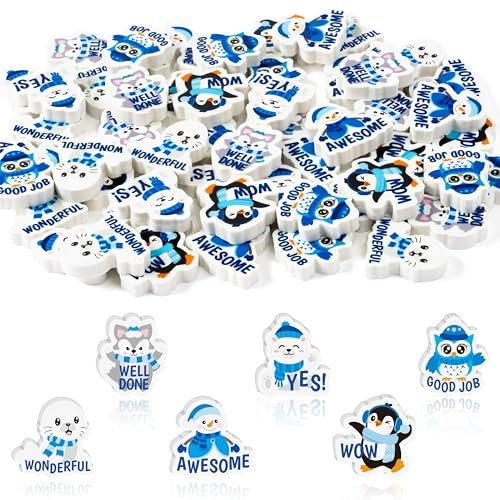 DGjianfei 60 Stück Motivierende Mini-Radiergummis für den Winter, niedlicher Pinguin, Schneemann, Siegel, Eule, Eisbär, Miniture, Bleistift-Radiergummi, Cartoon-Tiere, Radiergummi, Lehrer, Belohnung,