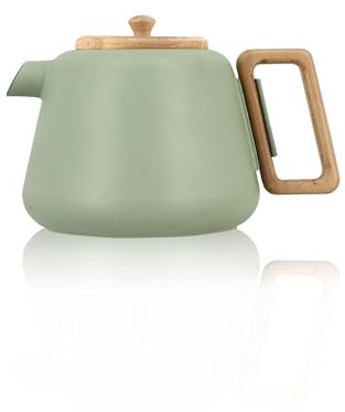 OGO LIVING - Théière en fonte Viggo 1000ml Amande avec filtre en inox - Poignée et couvercle en bois - Idéale pour les amateurs de thé