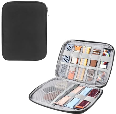 Watch Band Organizer, Watch Band Storage Case, Waterproof Smart Watch Band Organiser Case, Travel Organiser Bag for Watch Bands for Bands and Accessories,Watch Band Pin,Cable,Earphones (Black)