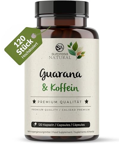 Surpresa Natural Koffein-Kapseln I 1 x 120 Stück I Hochwertiger Guarana-Booster mit 500mg Guarana Extrakt & 200mg Koffein I Coffein-Kapseln ideal für Arbeit & Sport I hochdosiert, vegan & natürlich