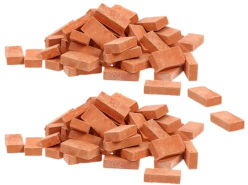 jojofuny 100 Stück Ziegelsteine zum Basteln Mini Scale Ziegel Puppenhaus Ziegel Backsteine 1:35 Ziegelbau Miniatur DIY Modellbaul für Puppenstuben Baustelle Feengarten Mikrolandschaft Rot