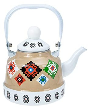 GaRcan Teteras de té esmaltadas en Acero Tetera esmaltada Vintage Tetera de Hojas Sueltas Tetera para Estufa Tetera para Acampar al Aire Libre Tetera Agua Té Camping (Beige)