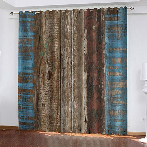 Tende Soggiorno 3D Porta Di Legno Vintage Shabby Blu Motivo Tenda Oscurante Bambini, Tende Oscuranti Decorazione Da Finestre Per Camera Da Letto Finestre 280x260 Cm Tende Camera Da Letto Moderne 2 P