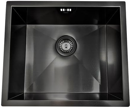 ENKI, Axia, KS046, Gunmetal Black Stainless Steel Kitchen Sink, 500mm x 430mm, Undermount or Topmount Fitting into Sink Unit, Kitchen Essential