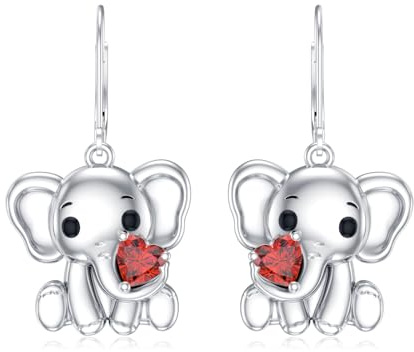 LONAGO Elefant Ohrringe für Frauen 925 Sterling Silber Herz Geschnitten Geburtsstein Edelstein mit Elefant Drop Dangle Ohrringe