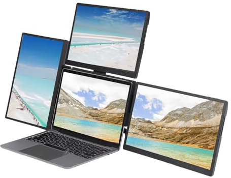 Plyisty 13.3 Inch Triple Portable Monitor for Laptop, 3 Screen Extender for Laptops 11.6 to 17 Inch, 4 USB 3.0, 1 Type C, for Windows, for OS, for Linux