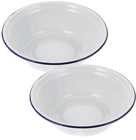 CRILSTYLEO 2piezas Tazón De Esmalte Decorativo Cuenco De Sopa y Mezcla Diseño Retro Para Cocina Multiusos Almacenamiento De Alimentos