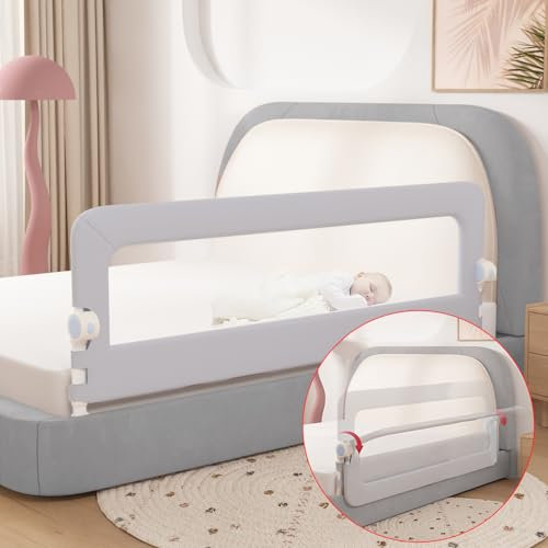 EAQ Faltbares Bettgitter für Babys, zusammenklappbares Bettgitter für Kinderbett, tragbares Babybettgitter, Stoßstange für Queen-Size-Bett, Kingsize-Bett (Grau, 137 cm)
