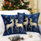 Lewondr Weihnachten Kissenbezug, 2 Stück Samt Kopfkissenbezug mit Schneeflocke Rentier Stickerei, Quadratischer Weihnacht Zierkissenbezug für Zuhause Auto Büro 50x50 cm - Marineblau & Gold Hirsch