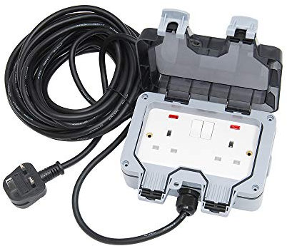 Waterproof IP66 Garden 2 Way Socket Long Extension Cord - Outdoor Extension Lead Weatherproof Double Switched Socket for Outside Use